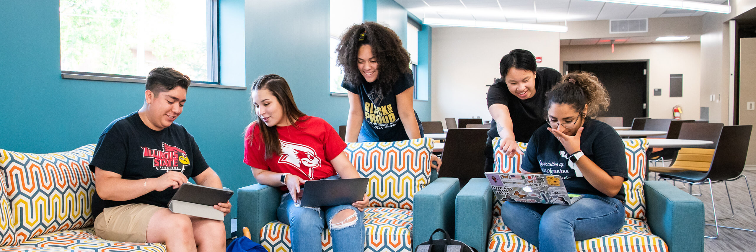 Students hang out in the Gathering Space.